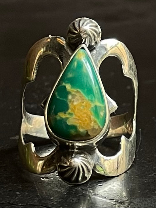 Kingman Turquoise Teardrop Ring | Sterling Silver | Size 7 G315