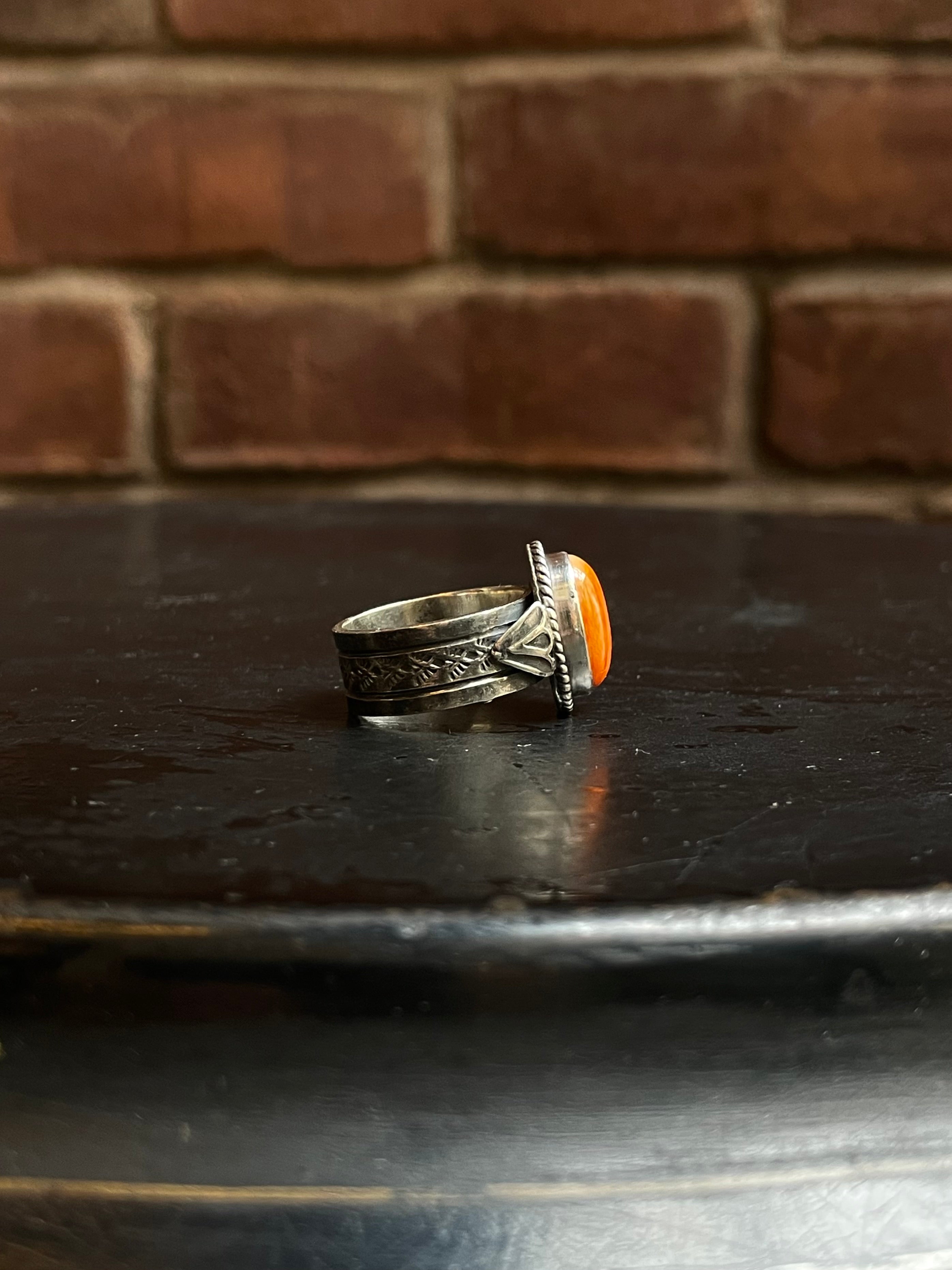 Spiny Oyster Rope Ring Size 8 | 925 Sterling Silver Southwest E136