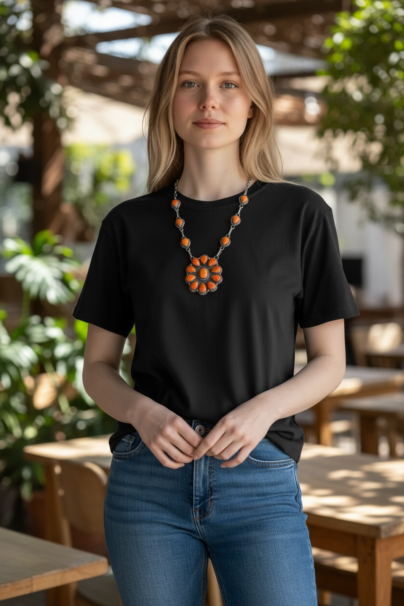 Spiny Oyster Cluster Necklace | Sterling Silver 925 | B901