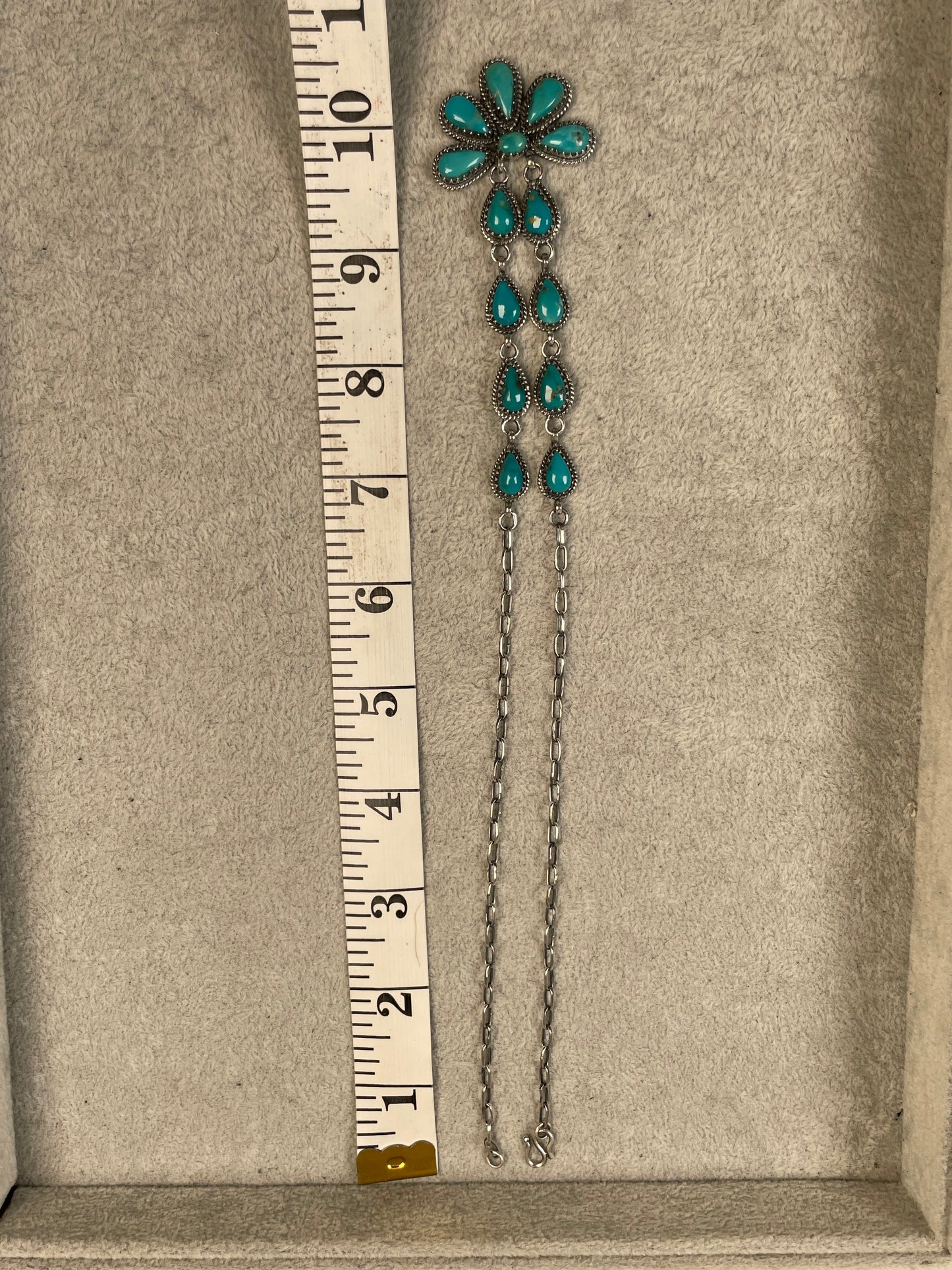 Kingman Turquoise Flower Lariat Necklace | Sterling Silver D135