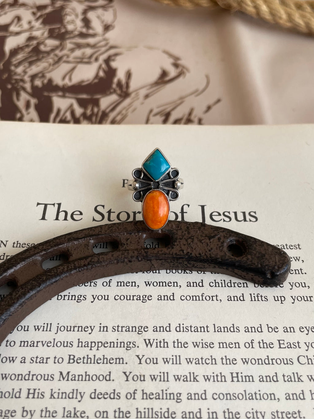 Turquoise & Spiny Oyster Two-Stone Ring | 925 Sterling Silver Size 6 G820