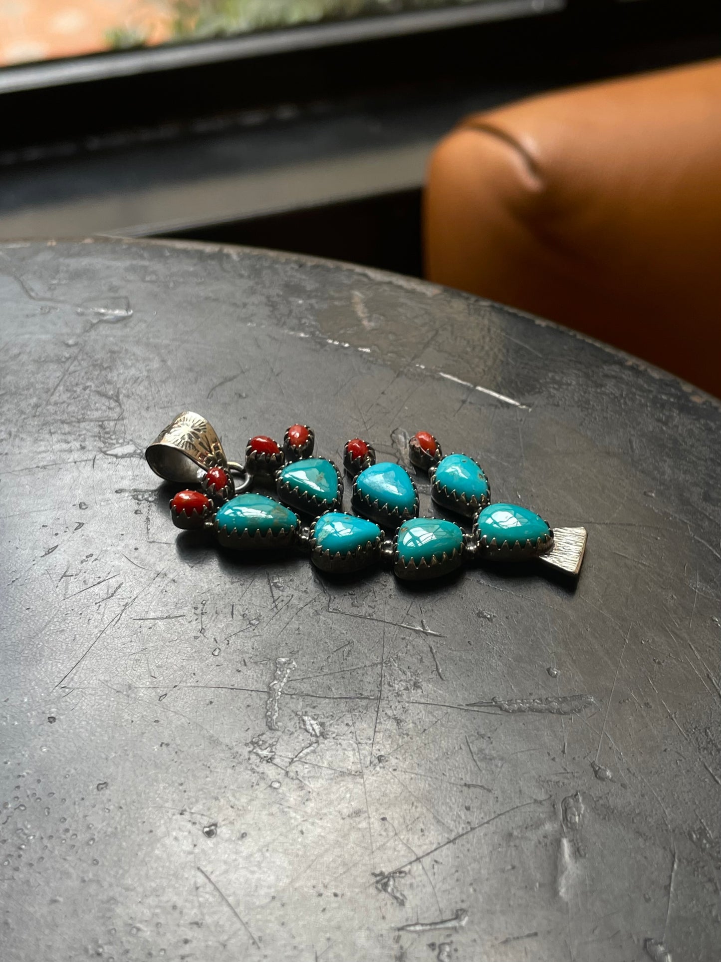 Turquoise Coral Cactus Pendant | 925 Sterling Silver E515