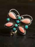 Pink Conch & Turquoise Butterfly Ring Size 6 | 925 Sterling Silver E989
