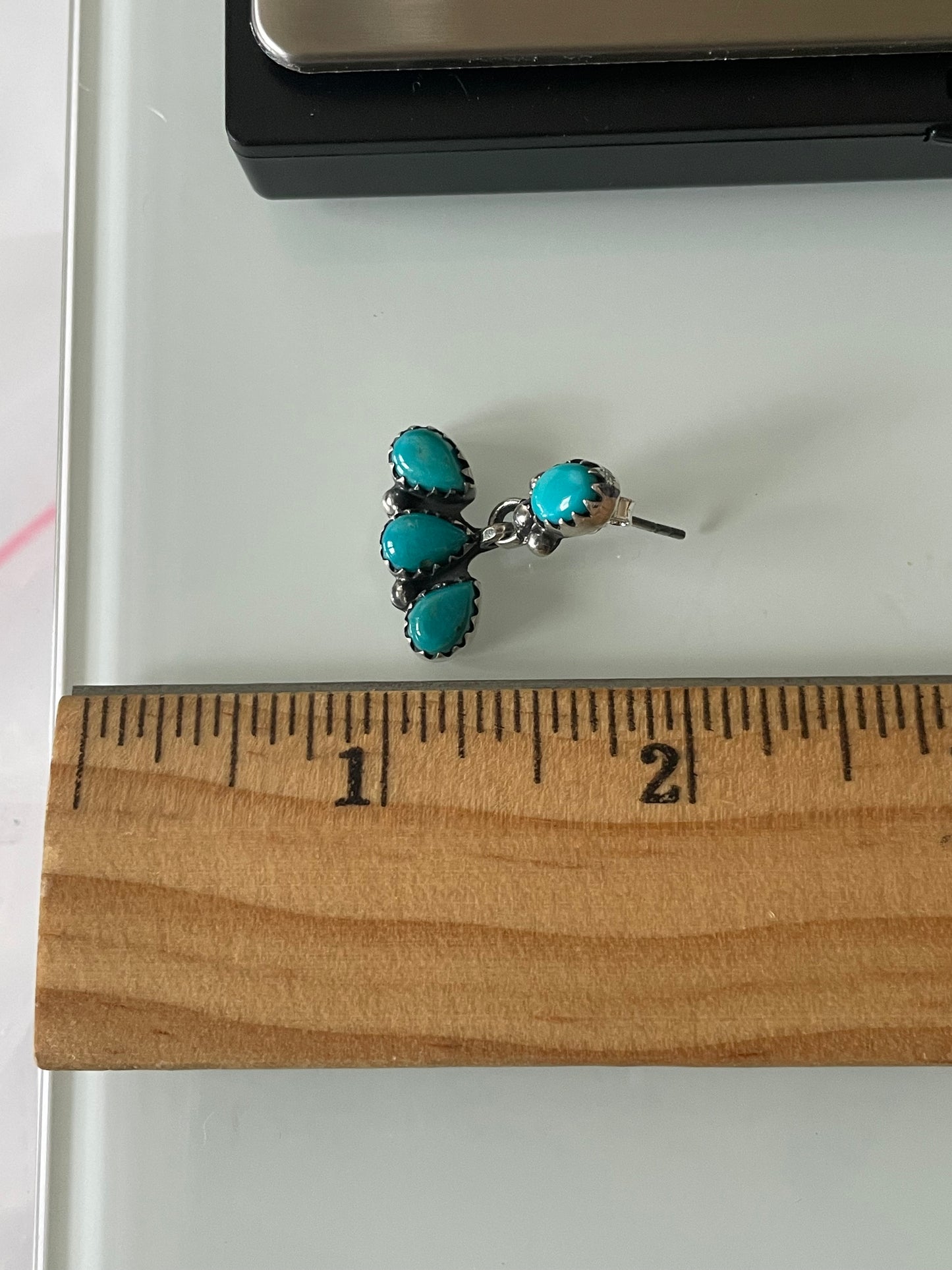 Kingman Turquoise Earrings | Teardrop Fan Stud E656