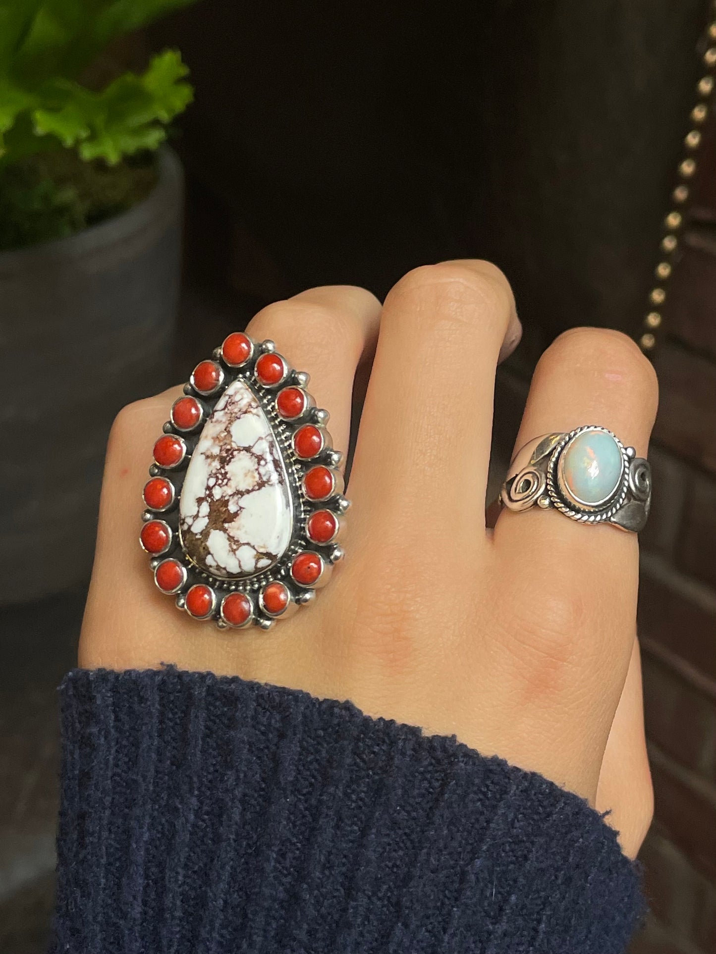 Italian Coral & Wild Horse Ring Size 9 | 925 Sterling Silver G198