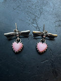 Pink Conch Bow Stud Earrings | Heart Drop Sterling Silver E676