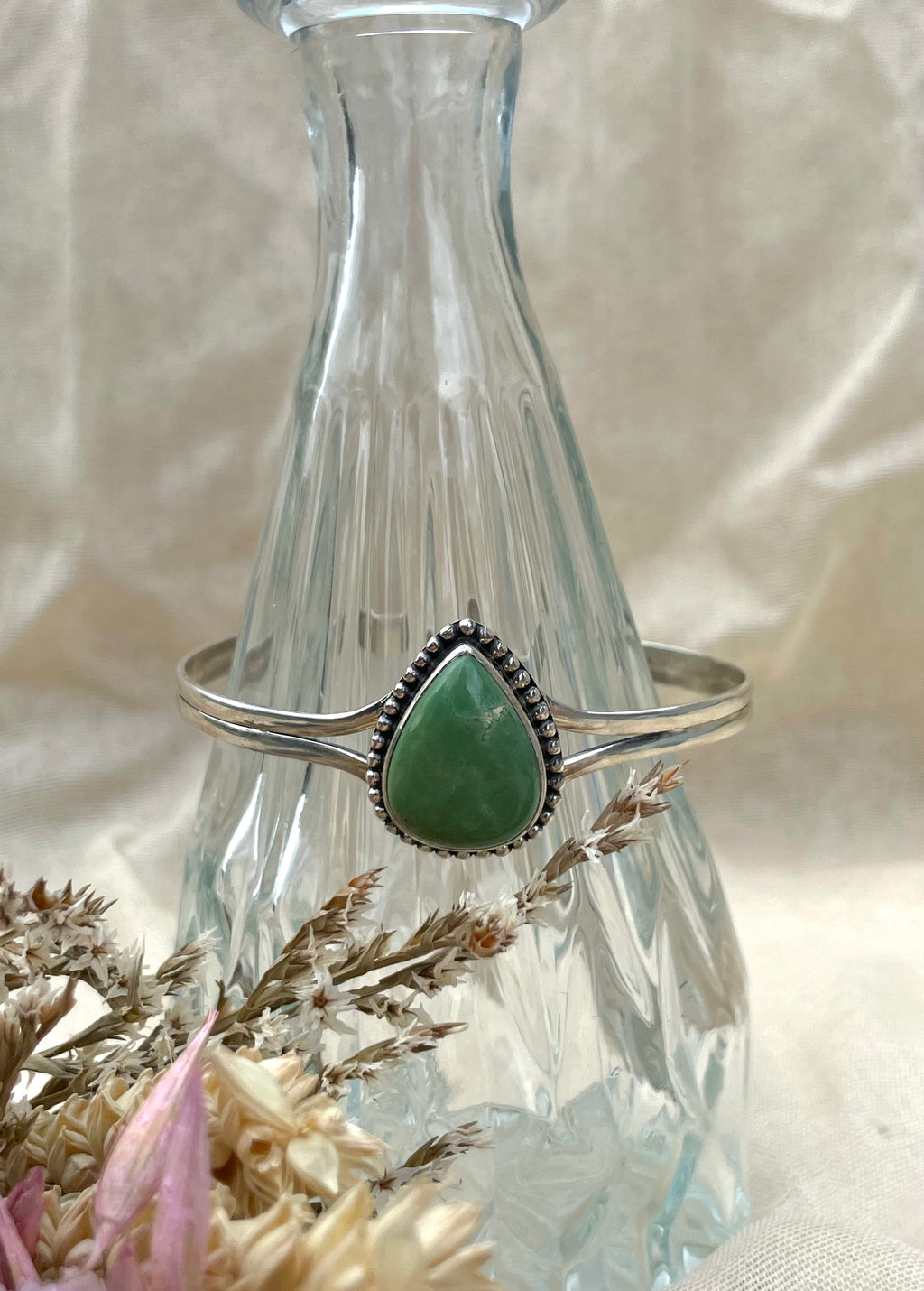 Green Turquoise Teardrop Cuff Bracelet | 925 Sterling Silver D282