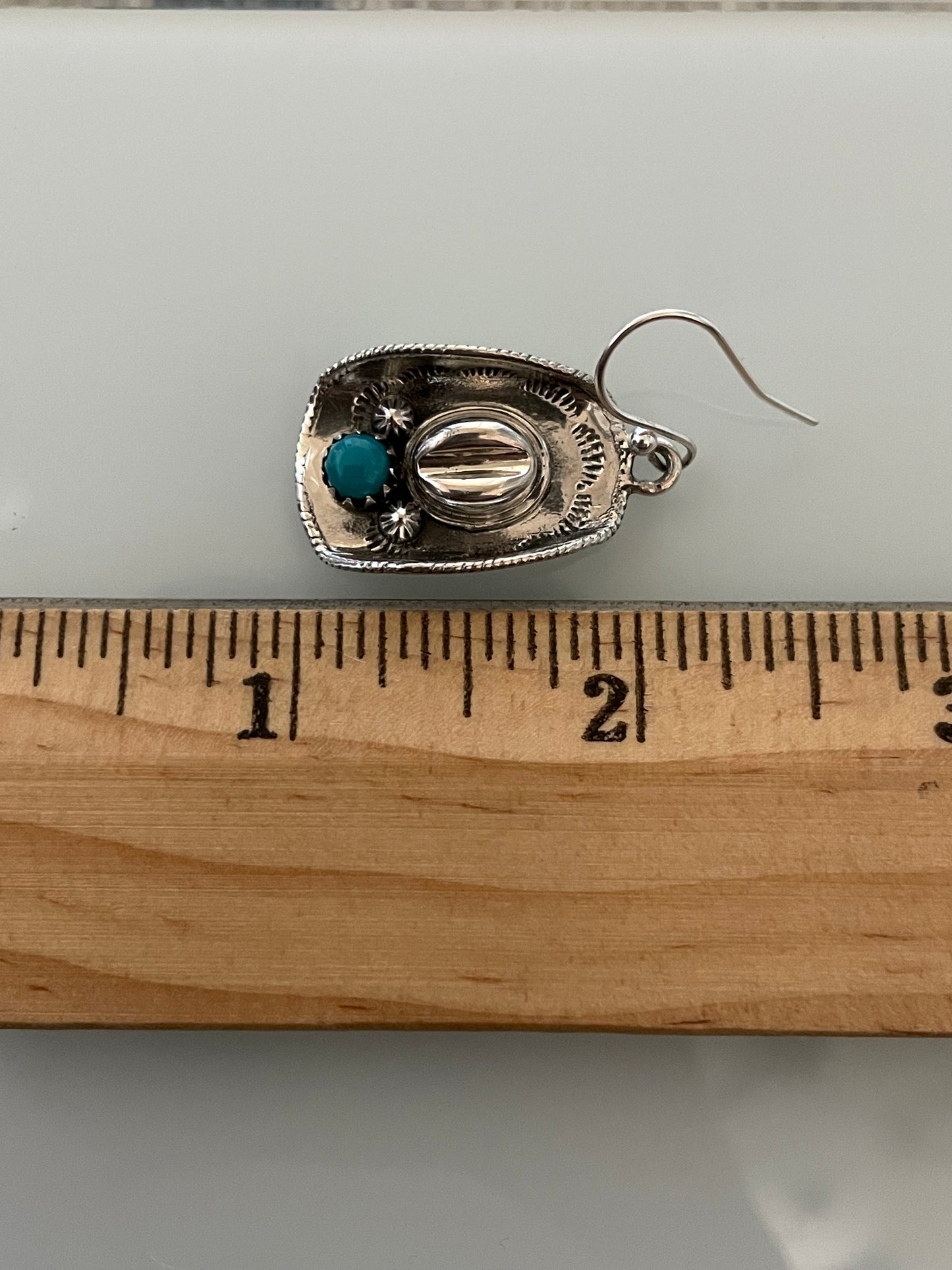 Turquoise Cowboy Hat Earrings | 925 Sterling Silver Hook E396