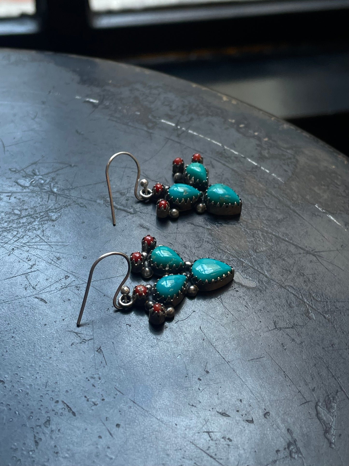 Turquoise Italian Coral Cactus Hook Earrings | Sterling Silver E652