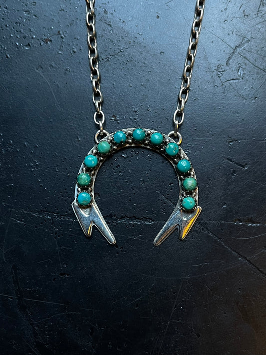 Kingman Lightning Bolts Turquoise Necklace | 925 Sterling Silver E361
