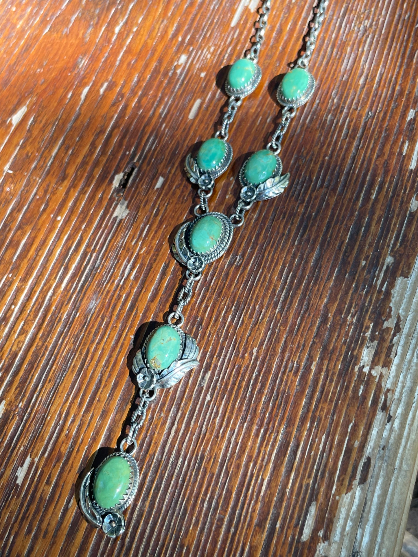 Turquoise Leaf Lariat Necklace | Sterling Silver 925 B426
