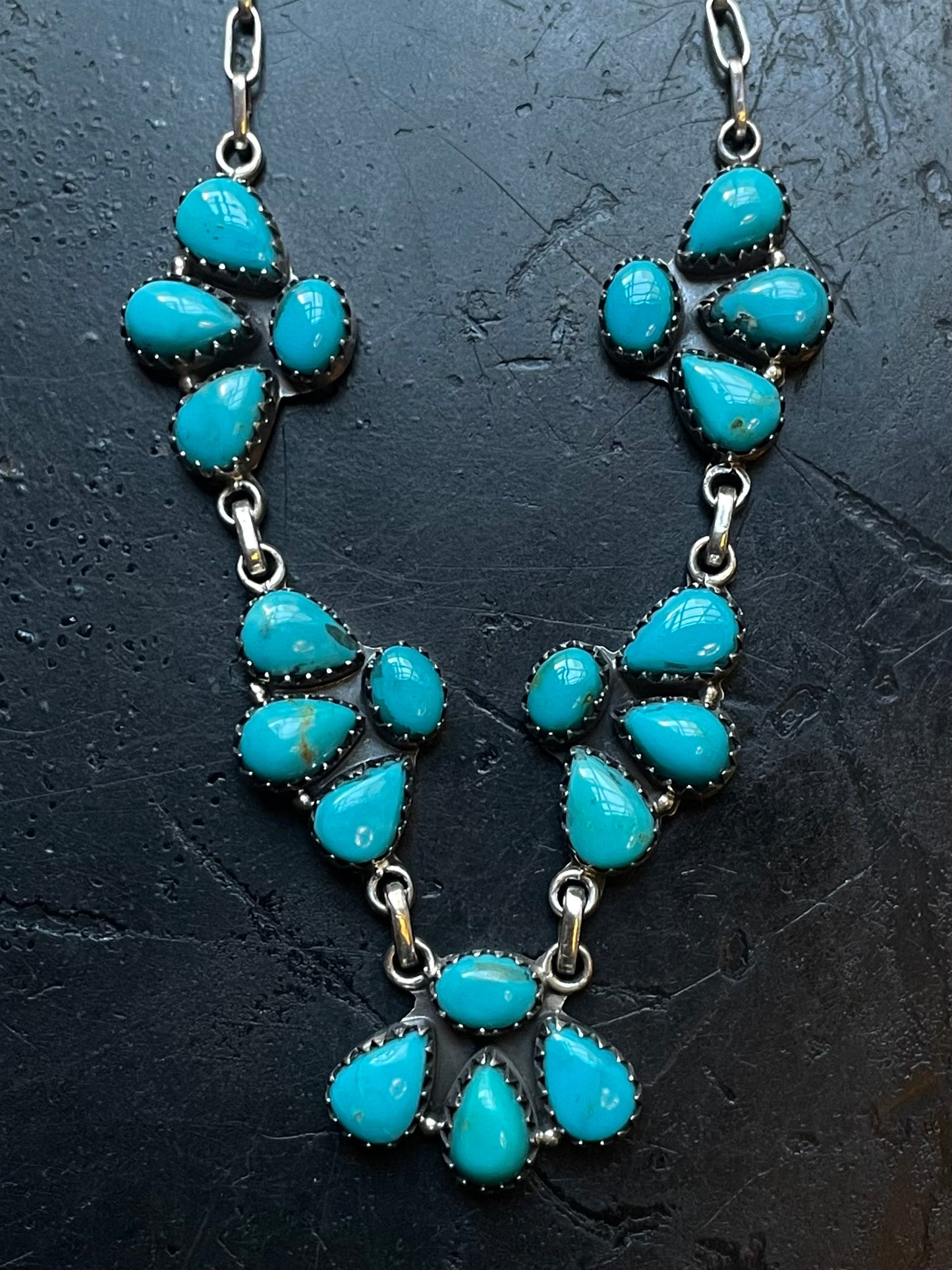Kingman Turquoise Cluster Necklace | 925 Sterling Silver E613