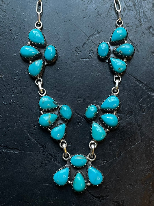 Kingman Turquoise Cluster Necklace | 925 Sterling Silver E613
