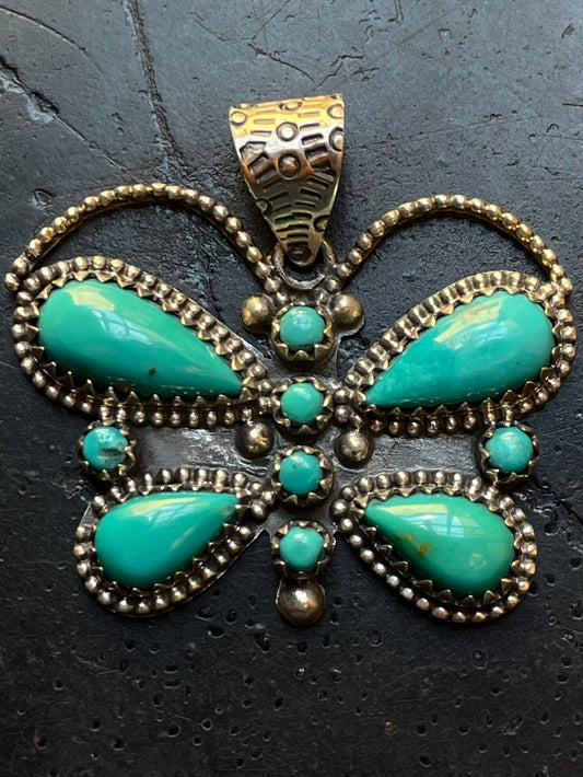 Kingman Turquoise Butterfly Pendant | Sterling Silver G460
