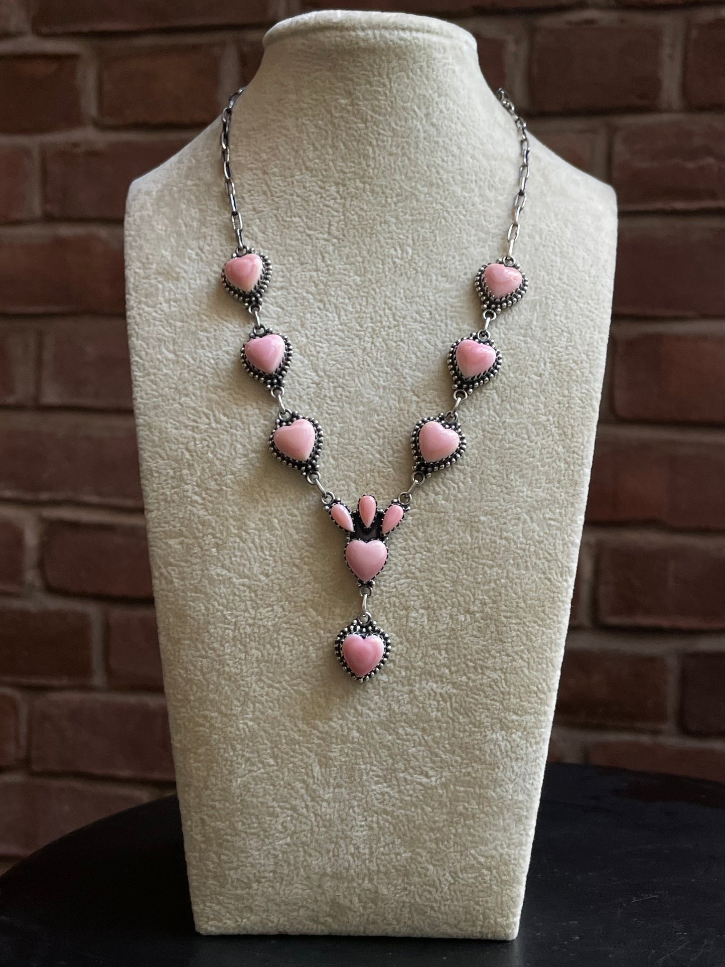 Pink Conch Heart Link Necklace | Sterling Silver E933