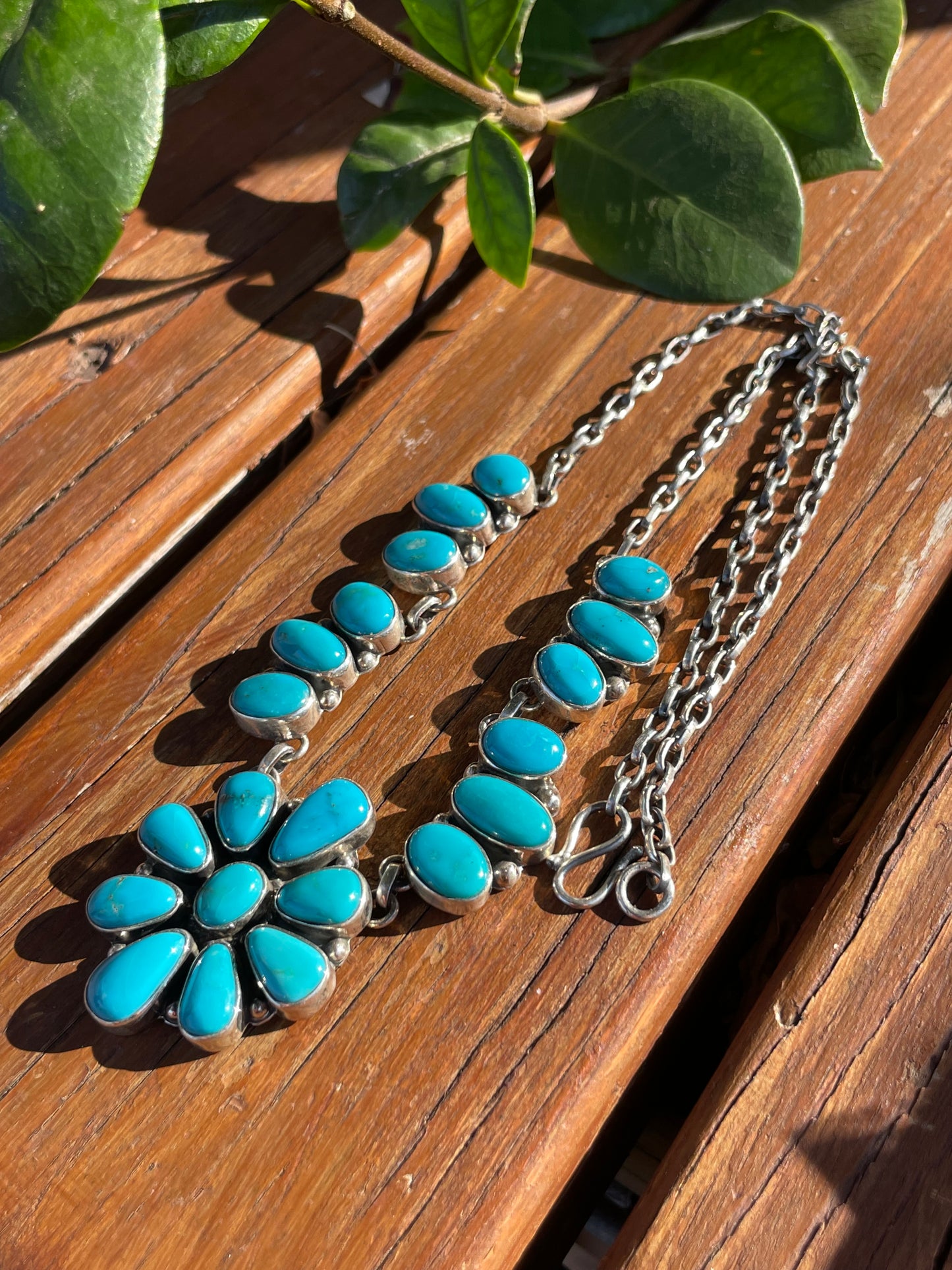 Kingman Turquoise Flower Necklace | Sterling Silver 925 Cluster |B889