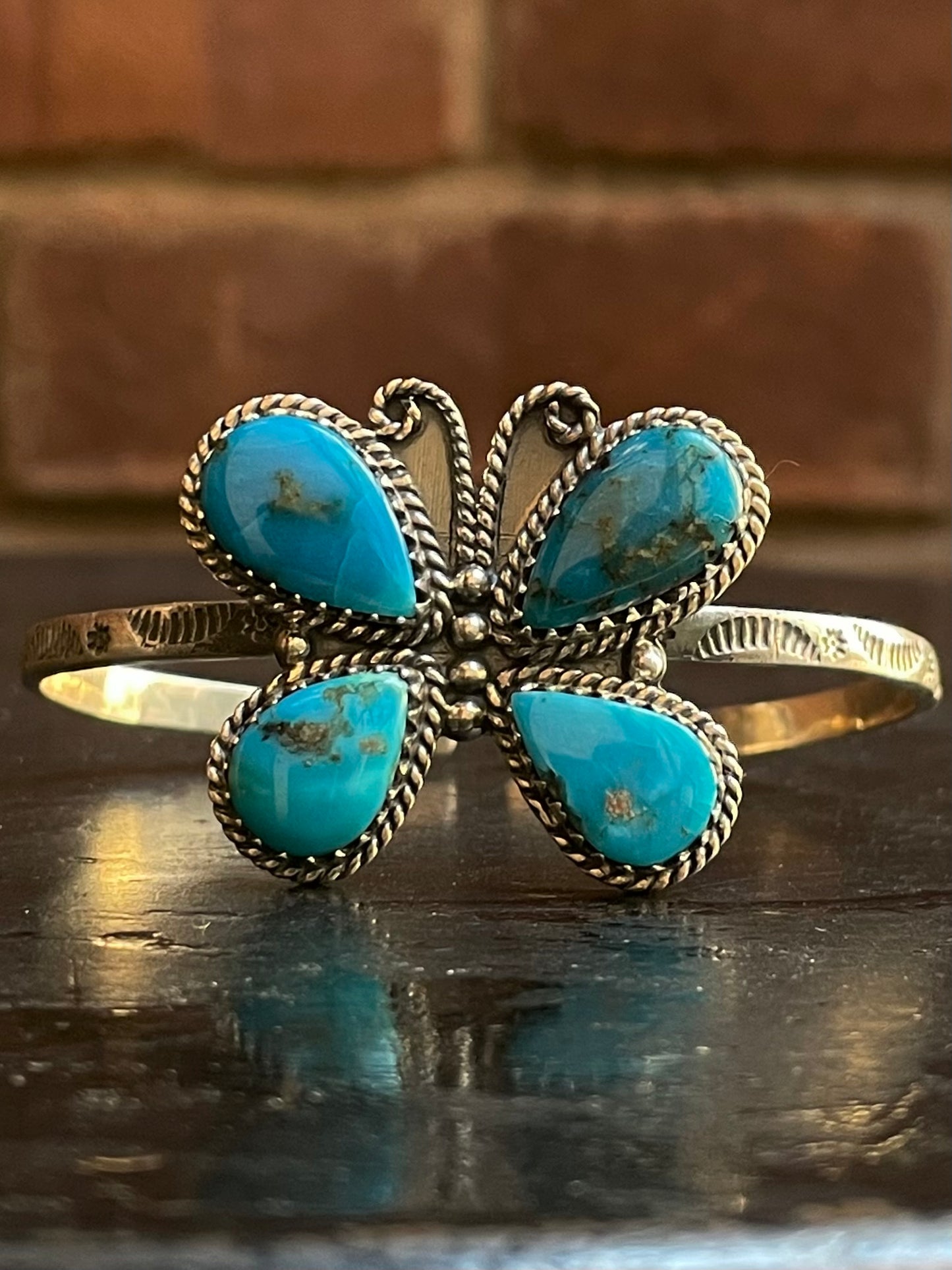 Kingman Turquoise Butterfly Cuff Bracelet | Sterling Silver G457