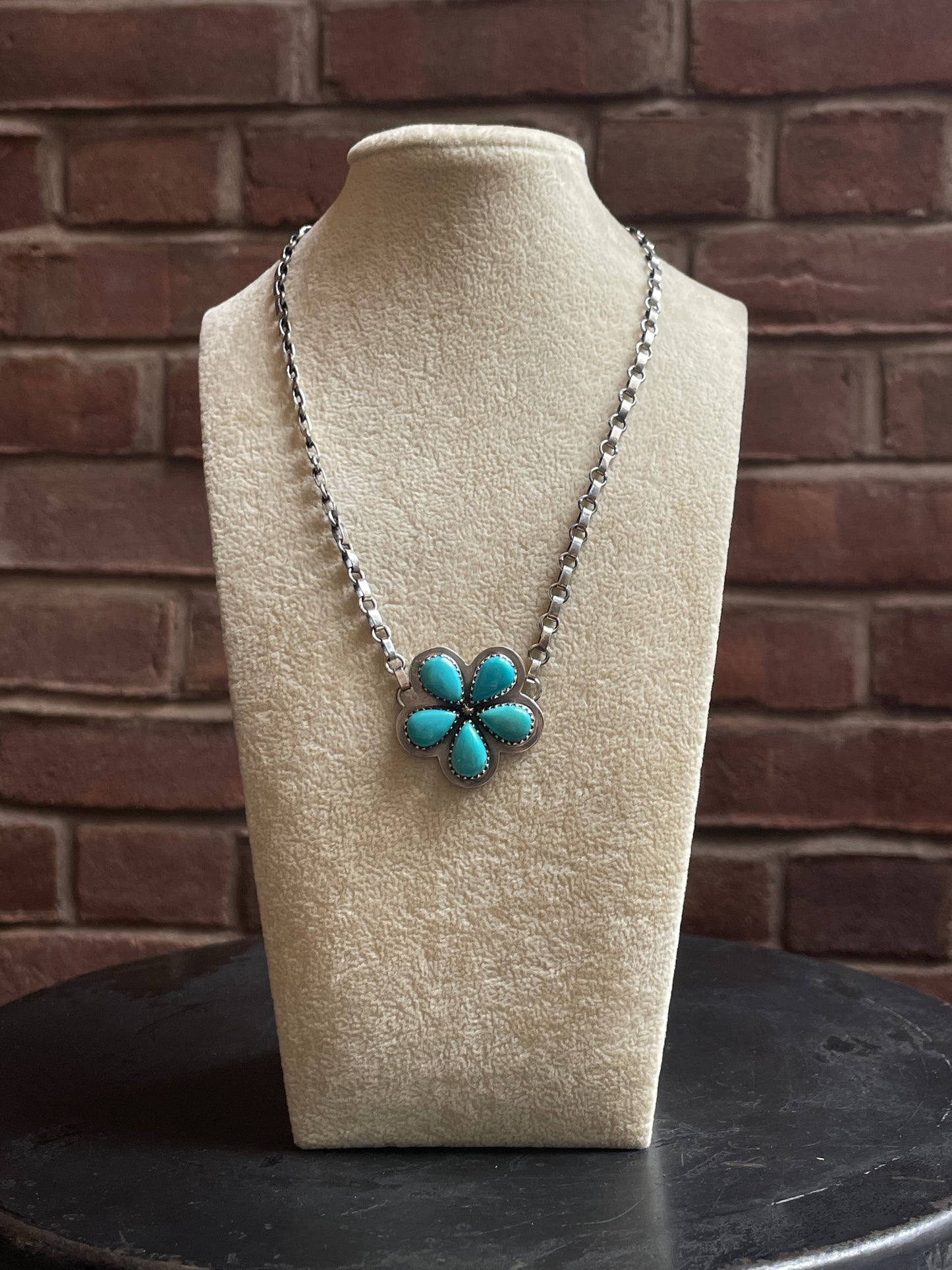 Kingman Turquoise Flower Necklace | 925 Sterling Silver E606