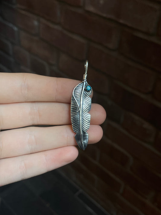 Kingman Turquoise FeatherPendant | Sterling Silver C621