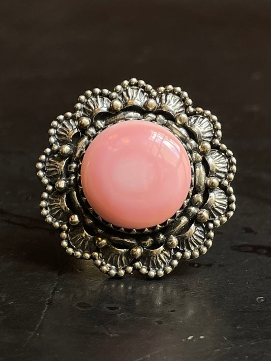 Pink Conch Floral Ring Size 8 | 925 Sterling Silver E993