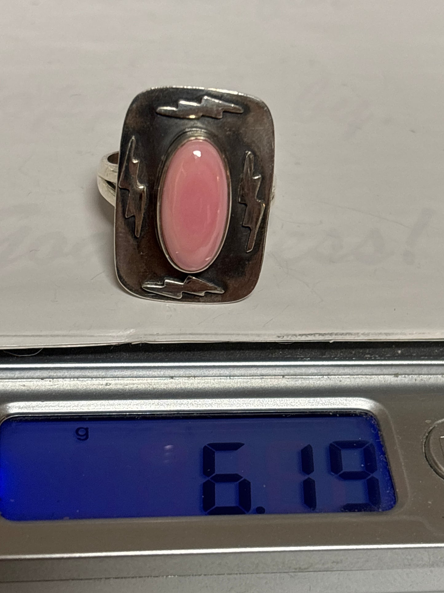 Pink Conch Lightning Bolt Ring Size 8.25 | 925 Sterling Silver C935