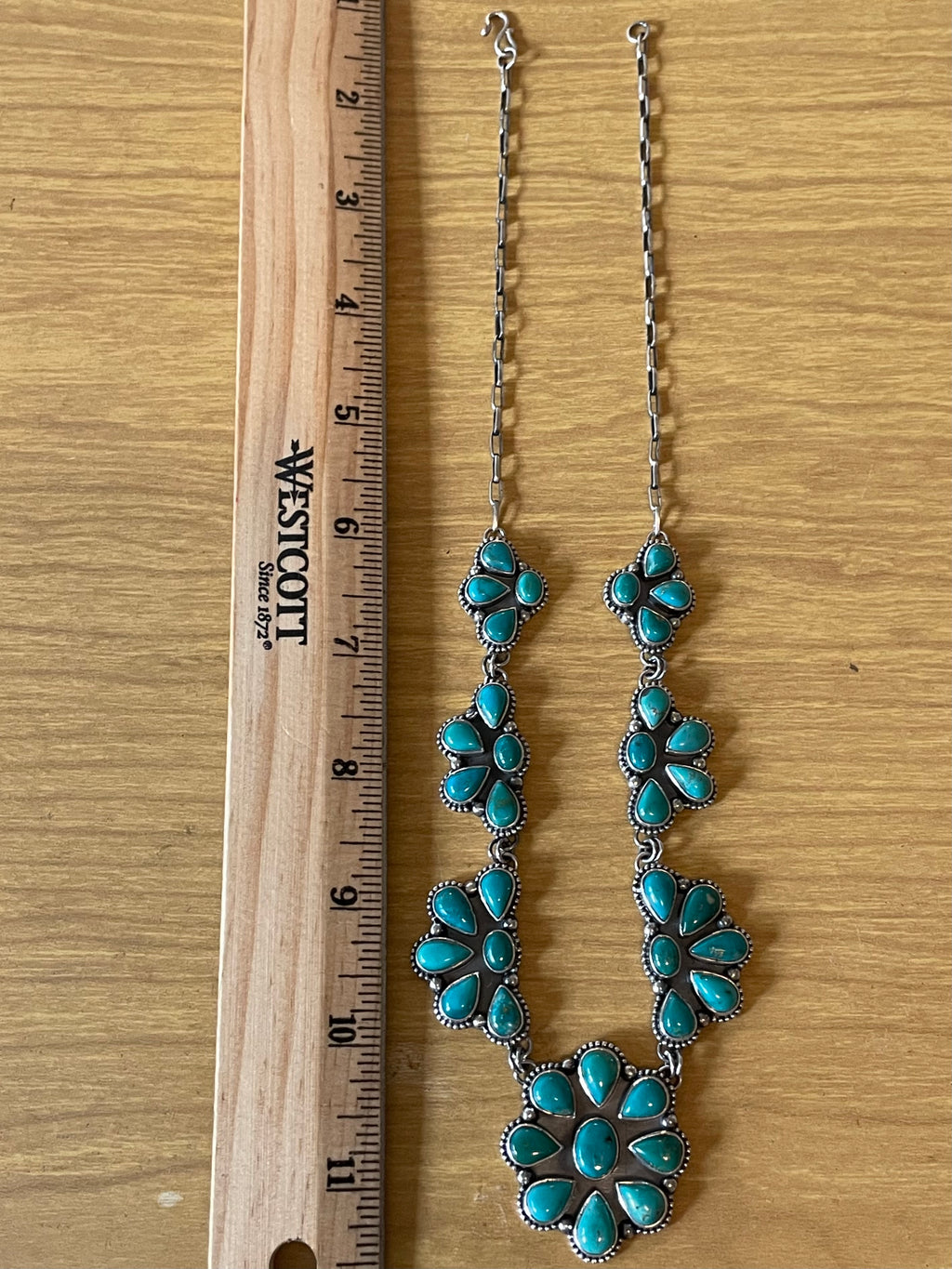 Kingman Turquoise Cluster Flroal Lariat Necklace | 925 Sterling Silver G604