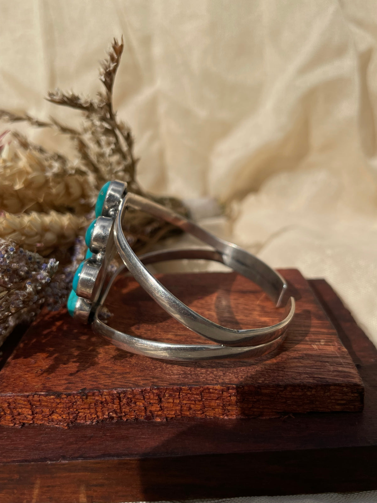 Turquoise Cluster Cuff Bracelet | 925 Sterling Silver D283
