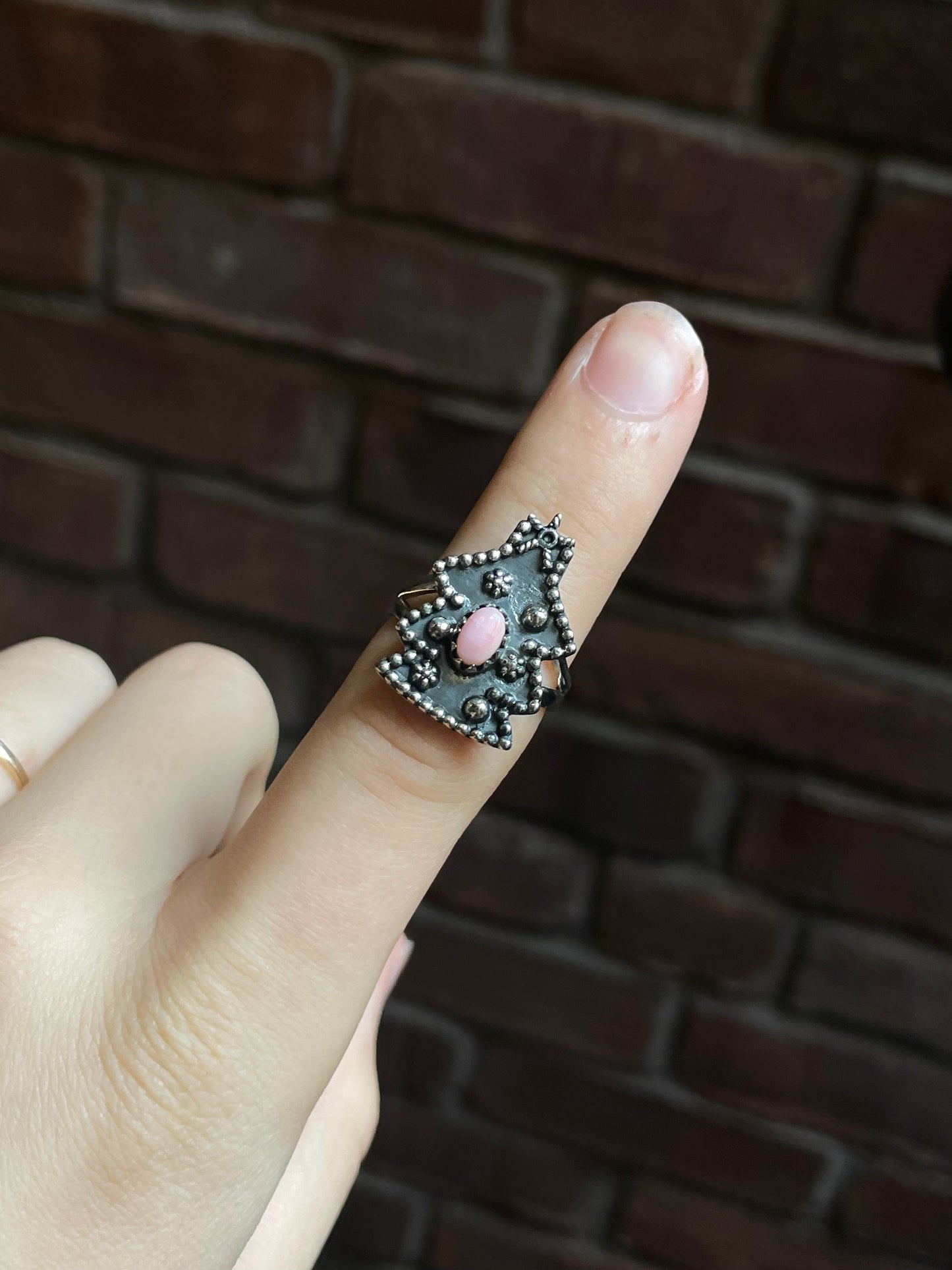 Pink Conch Christmas Tree Ring | Sterling Silver 925 | Size 7.75 C945