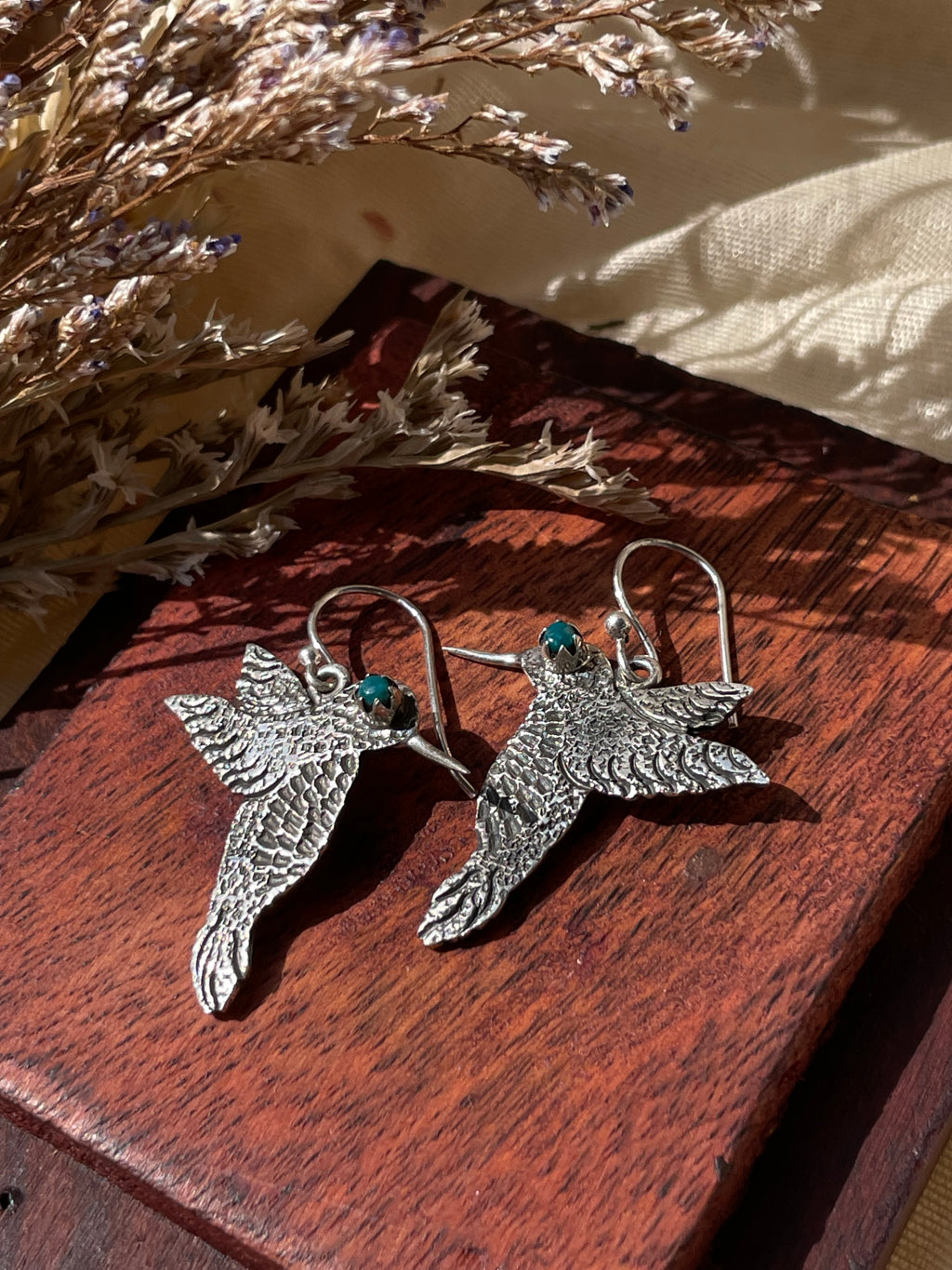 Turquoise Hummingbird Earrings | 925 Sterling Silver Hooks E374