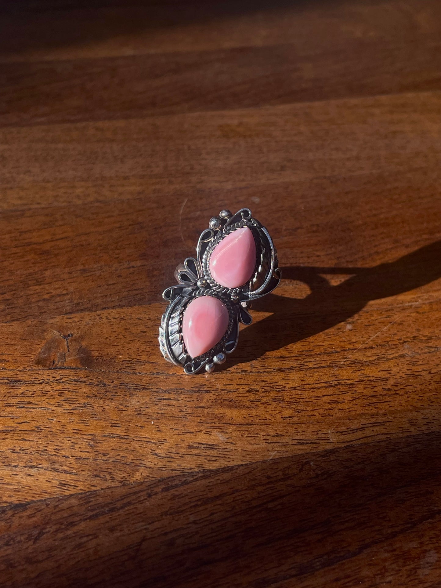 Pink Conch Double Stone Ring Size 7 | 925 Sterling Silver C890