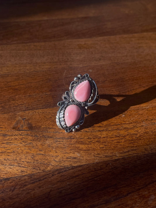Pink Conch Double Stone Ring Size 7 | 925 Sterling Silver C890