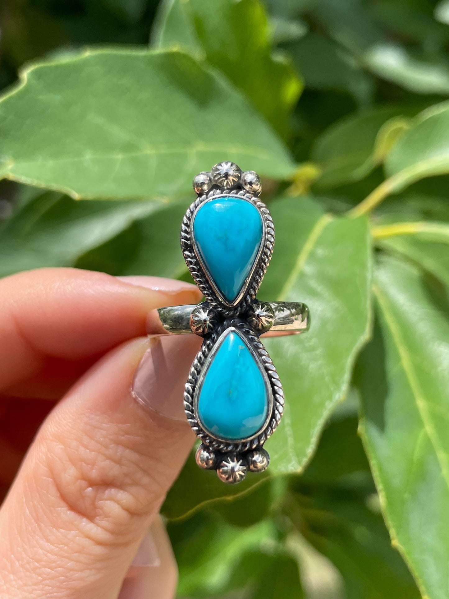 Kingman Turquoise Double Tear Drop Ring Size 8.75 | 925 Sterling Silver D176