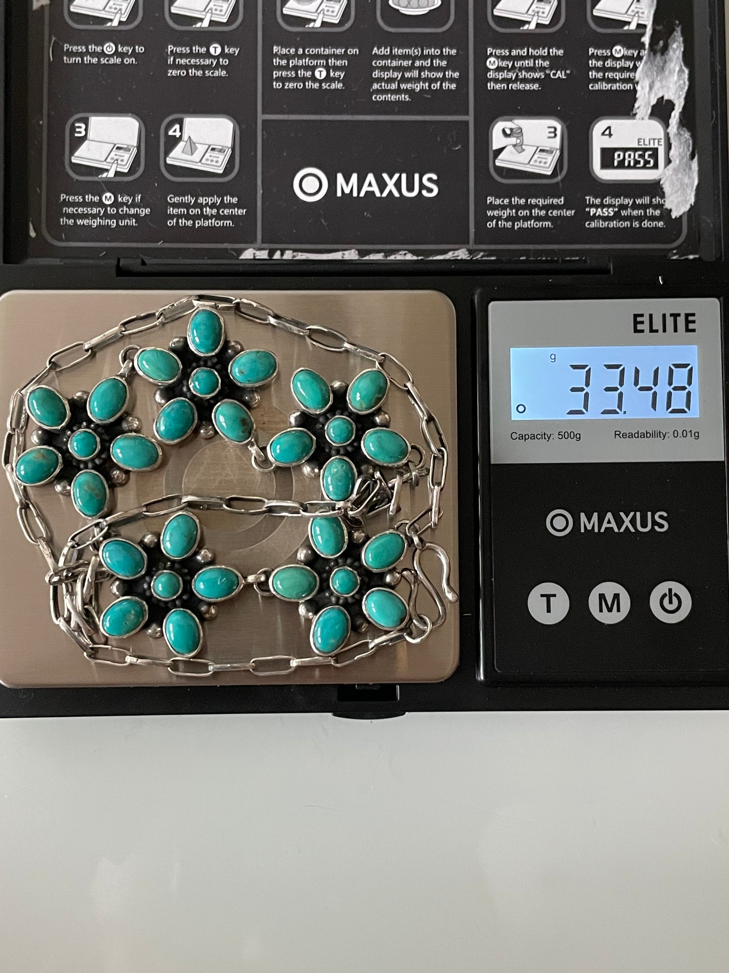 Kingman Turquoise Flower Cluster Necklace | 925 Sterling Silver E633