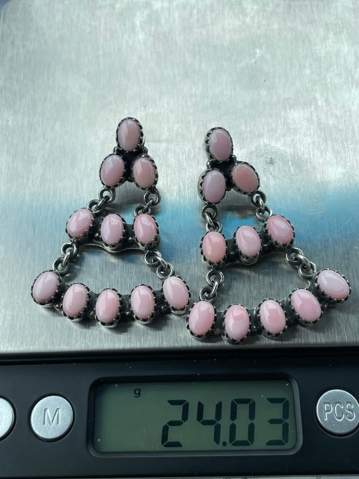 Pink Conch Stud Chandelier Stud Earrings | 925 Sterling Silver B969