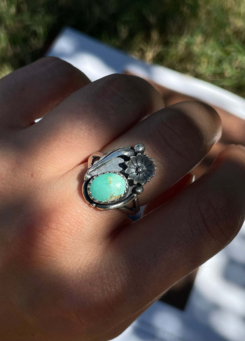 Turquoise Floral Ring | 925 Sterling Silver | Size 7.75 D343