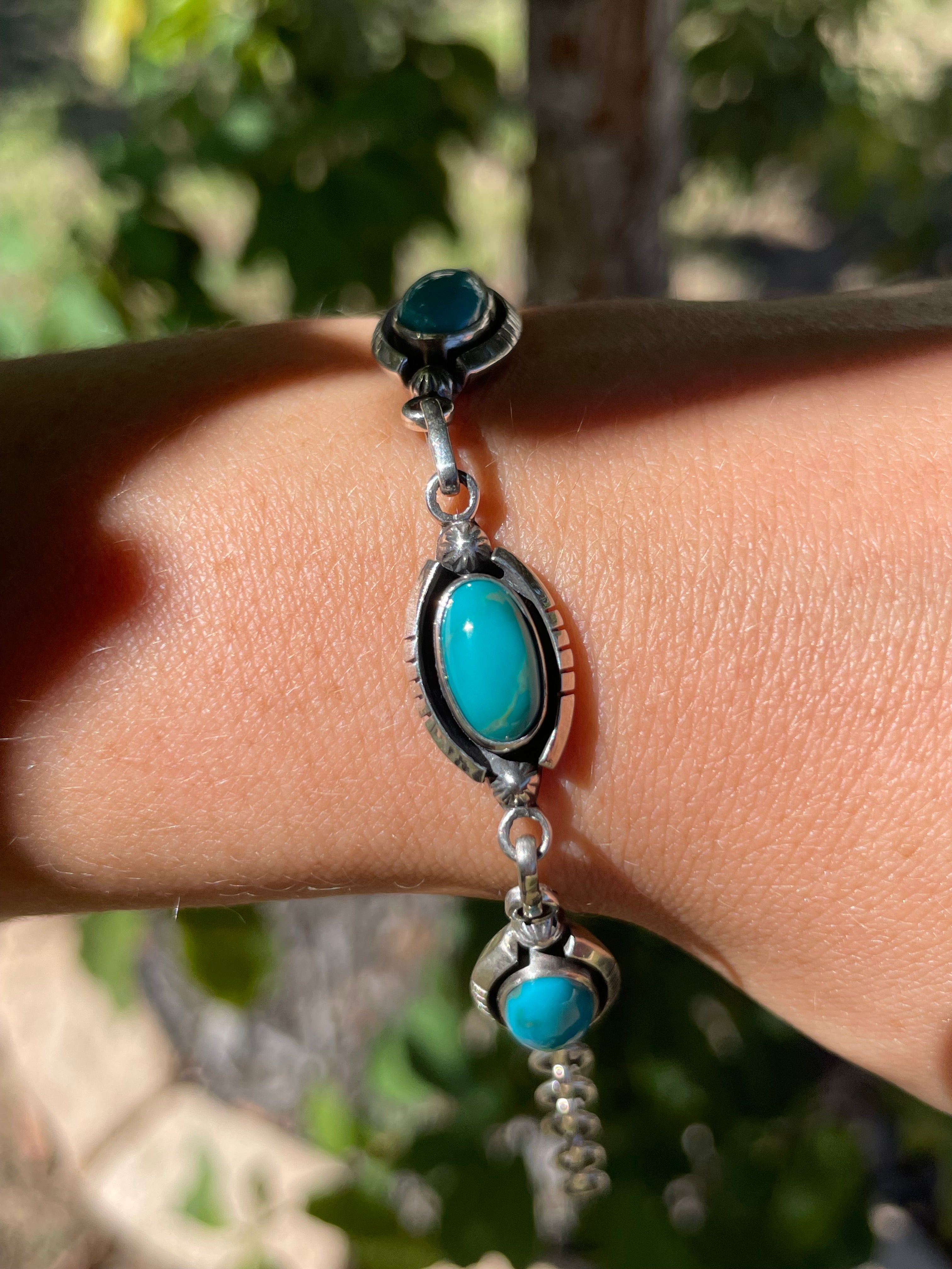 Kingman Turquoise Link Bracelet | Sterling Silver D137
