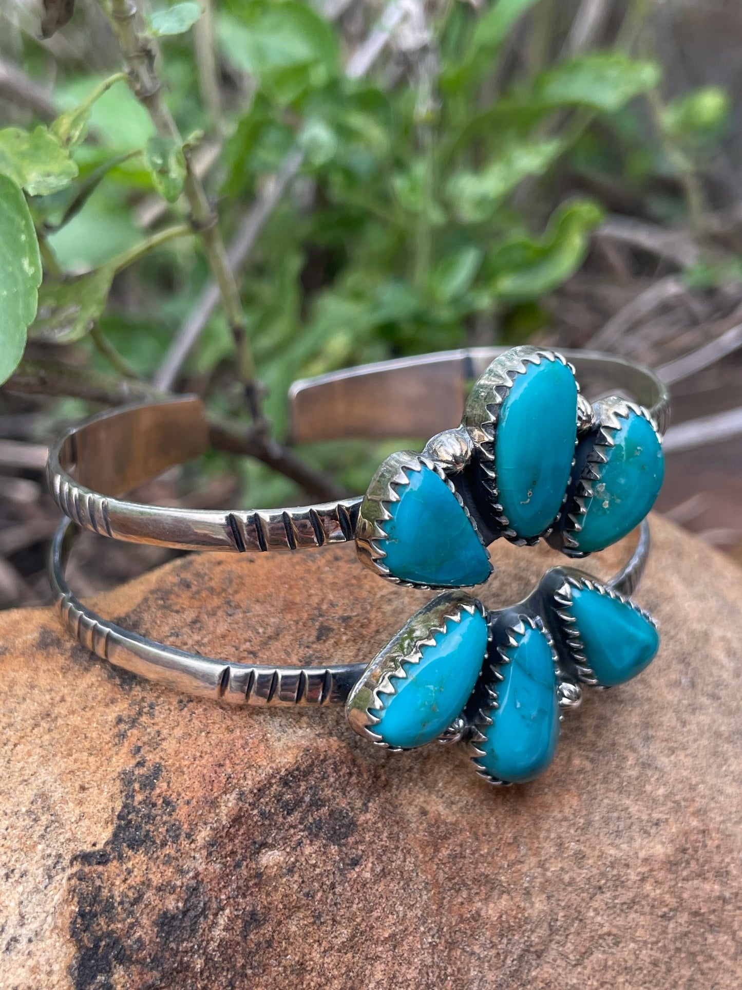 Turquoise Split Cluster Cuff Bracelet | Sterling Silver 925 | B514