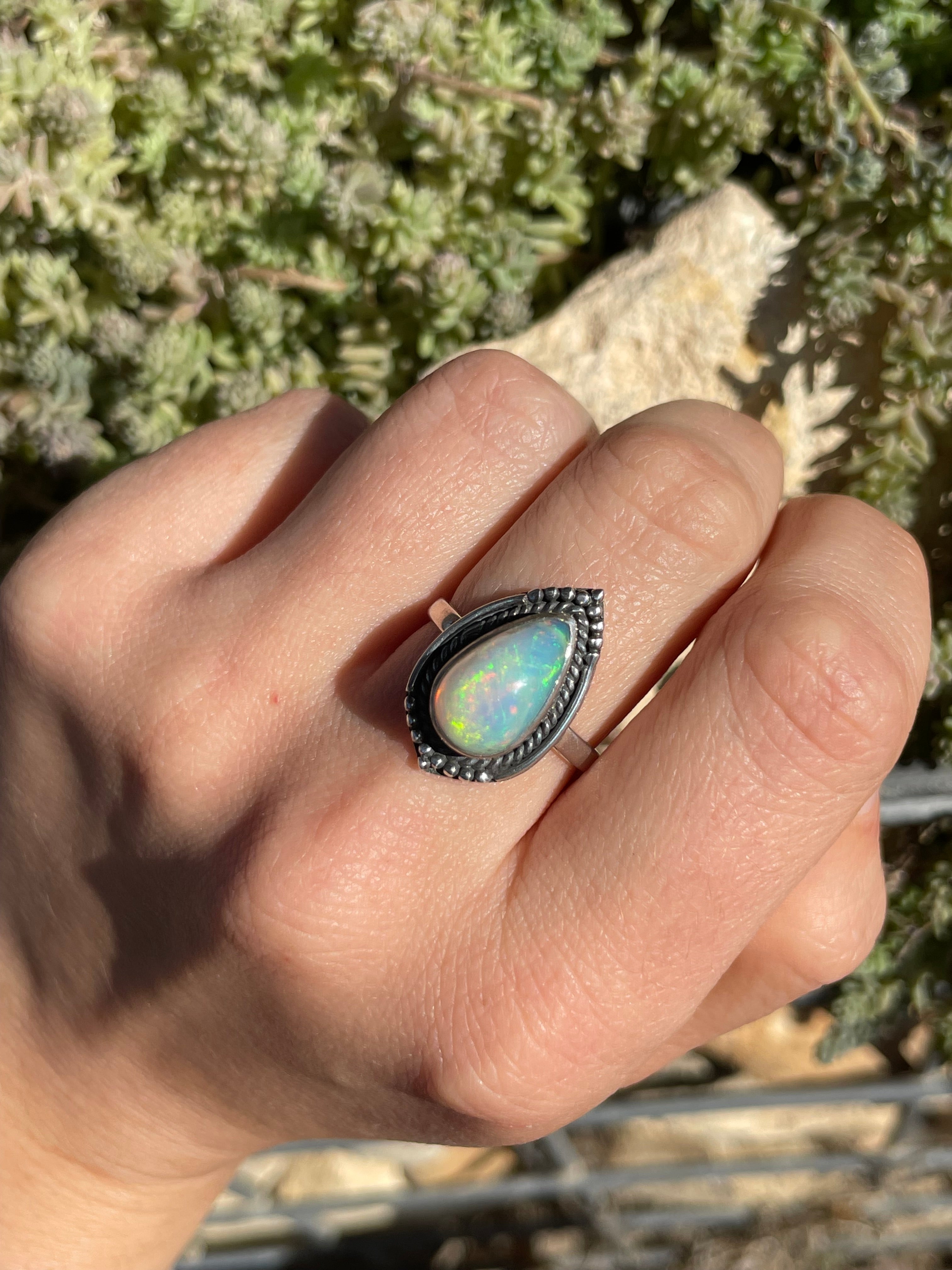 Opal Teardrop Ring  Size 7.75 | 925 Sterling Silver  B991