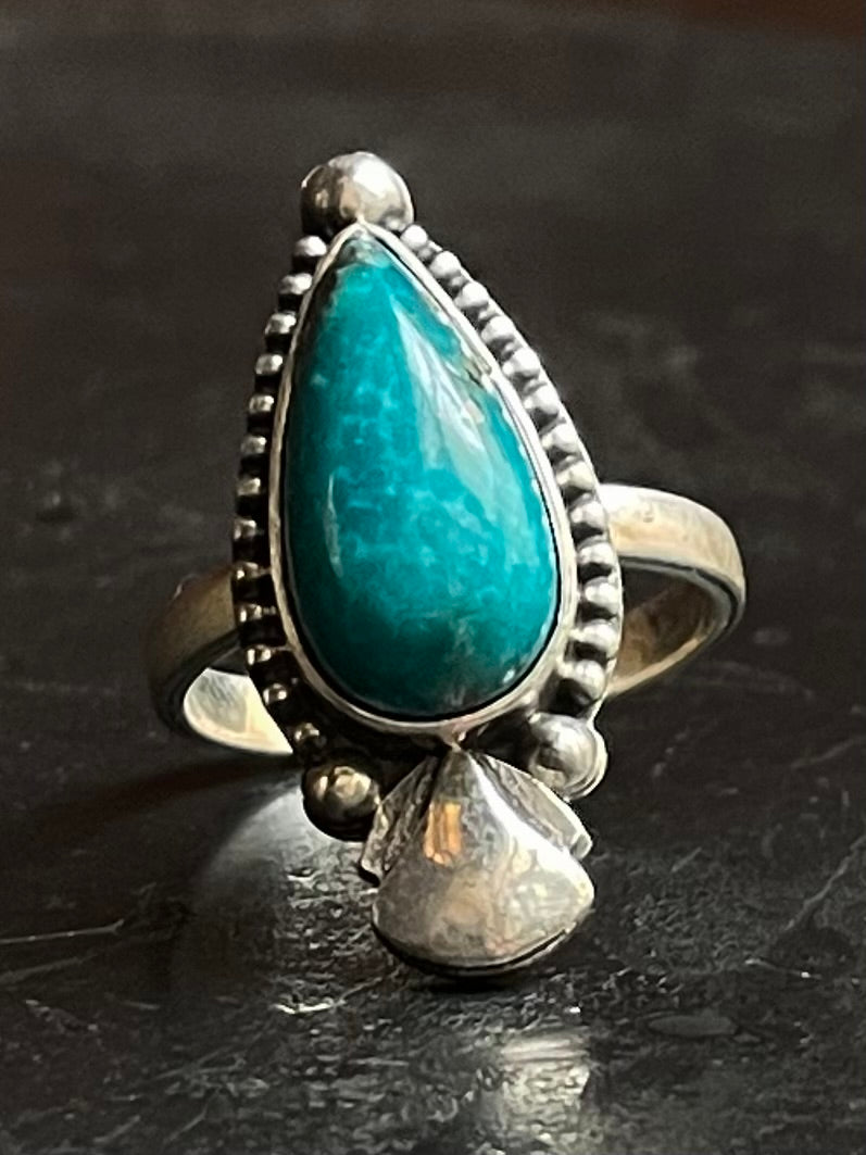 Kingman Turquoise Tear Drop Ring Size 7 | 925 Sterling SilverG 515