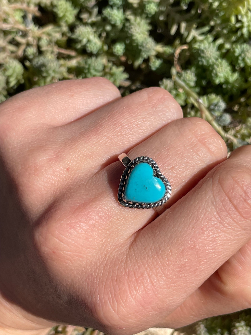Kingman Turquoise Heart Ring Size 8 | 925 Sterling Silver Southwest B986
