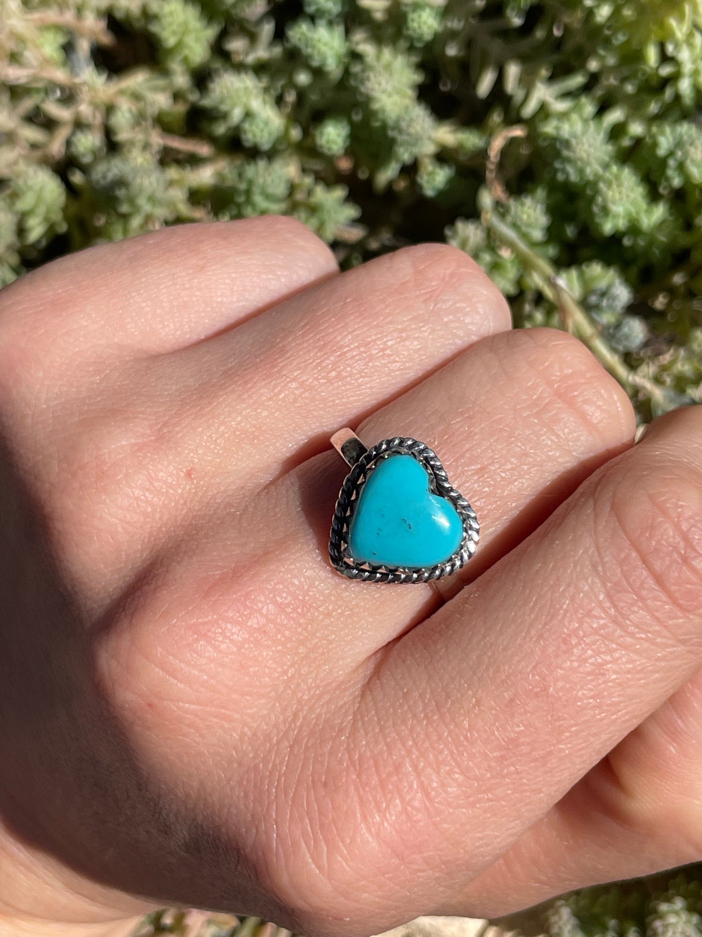 Kingman Turquoise Heart Ring Size 8 | 925 Sterling Silver Southwest B986