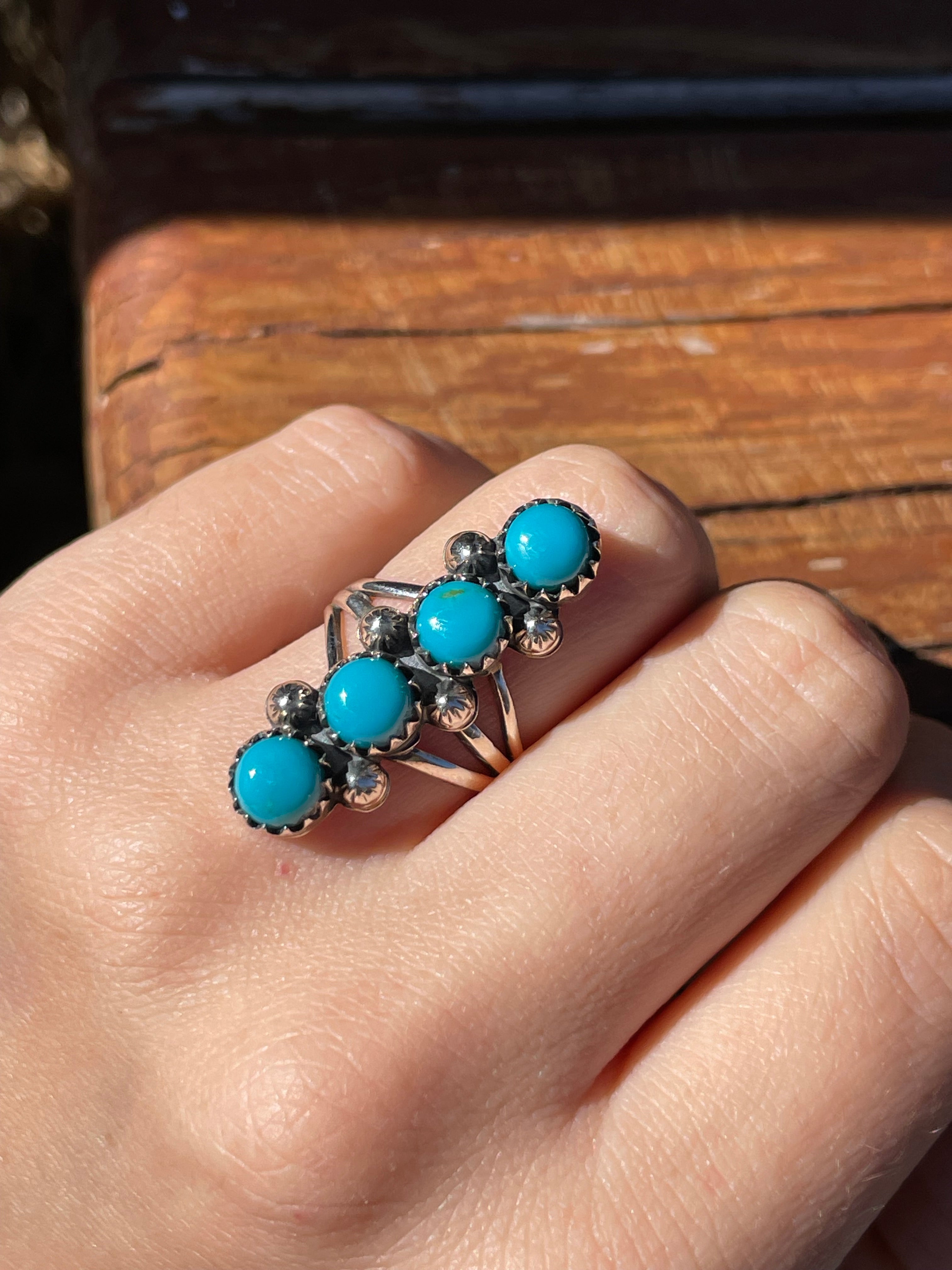 Turquoise Row Ring Size 6.5 | 925 Sterling Silver B940