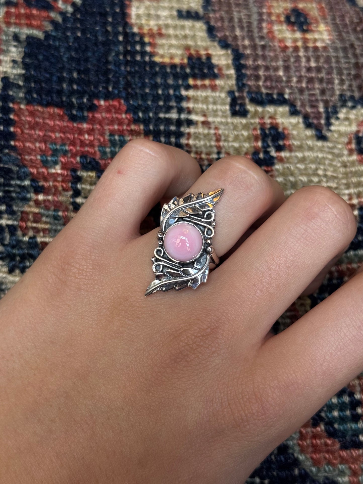 Pink Conch Leaf Ring | 925 Sterling Silver | Size 7 C192