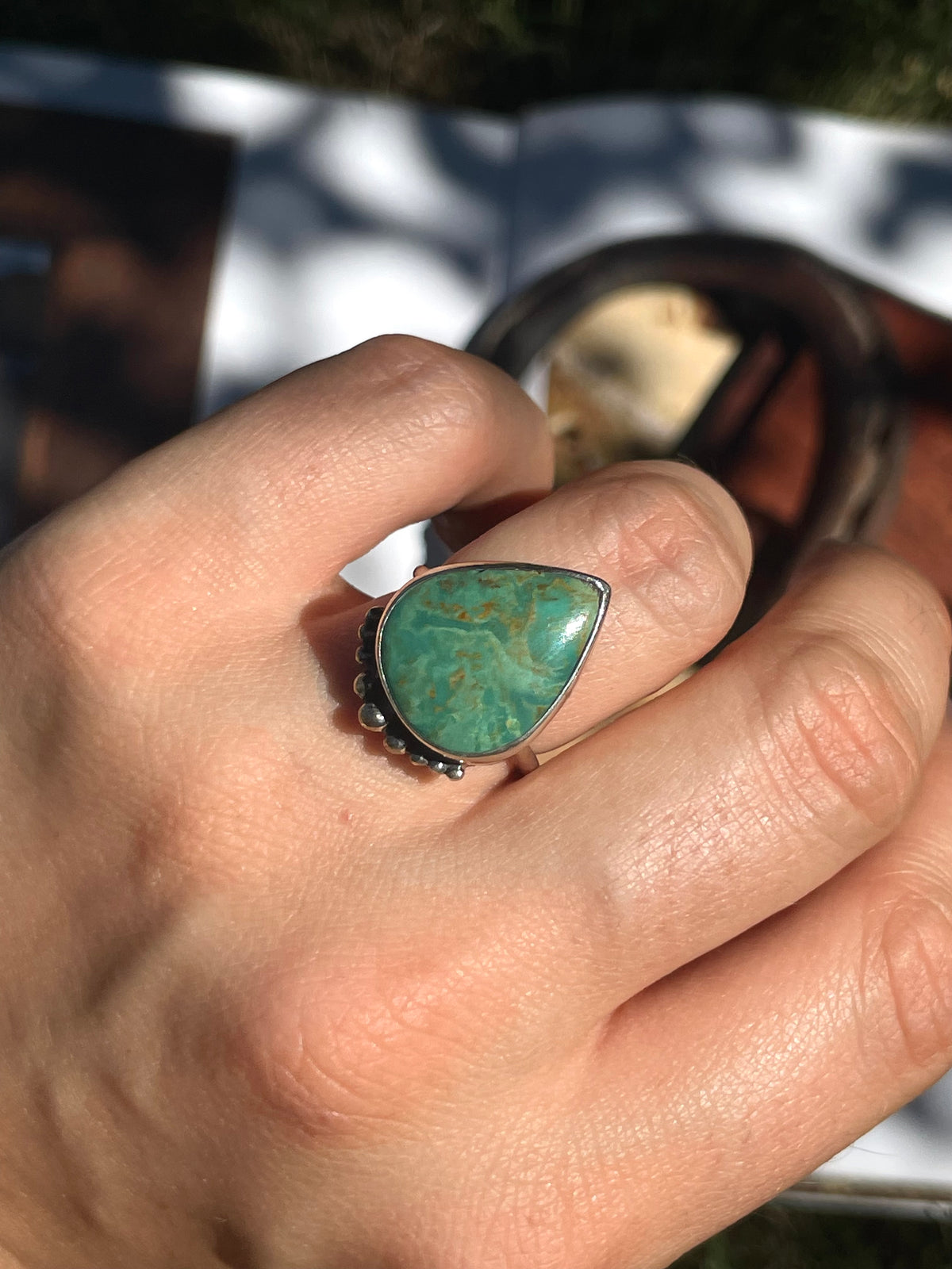 Turquoise Tear Drop Ring | 925 Sterling Silver | Size 6 D362