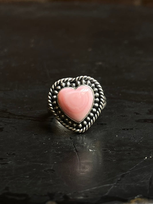 Pink Conch Heart Ring Size 5.5 | 925 Sterling Silver Southwest E131