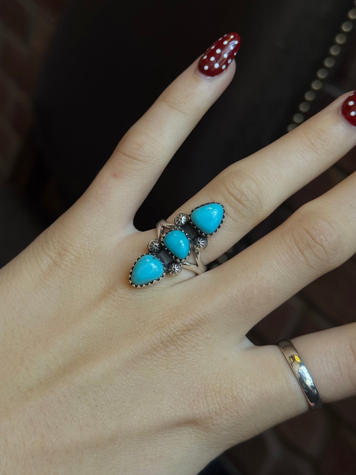 Turquoise Triple Stone Ring | 925 Sterling Silver | Size 7 C345