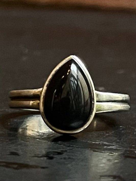 Black Onyx Tear Drop Ring | Sterling Silver | Size 7 G325