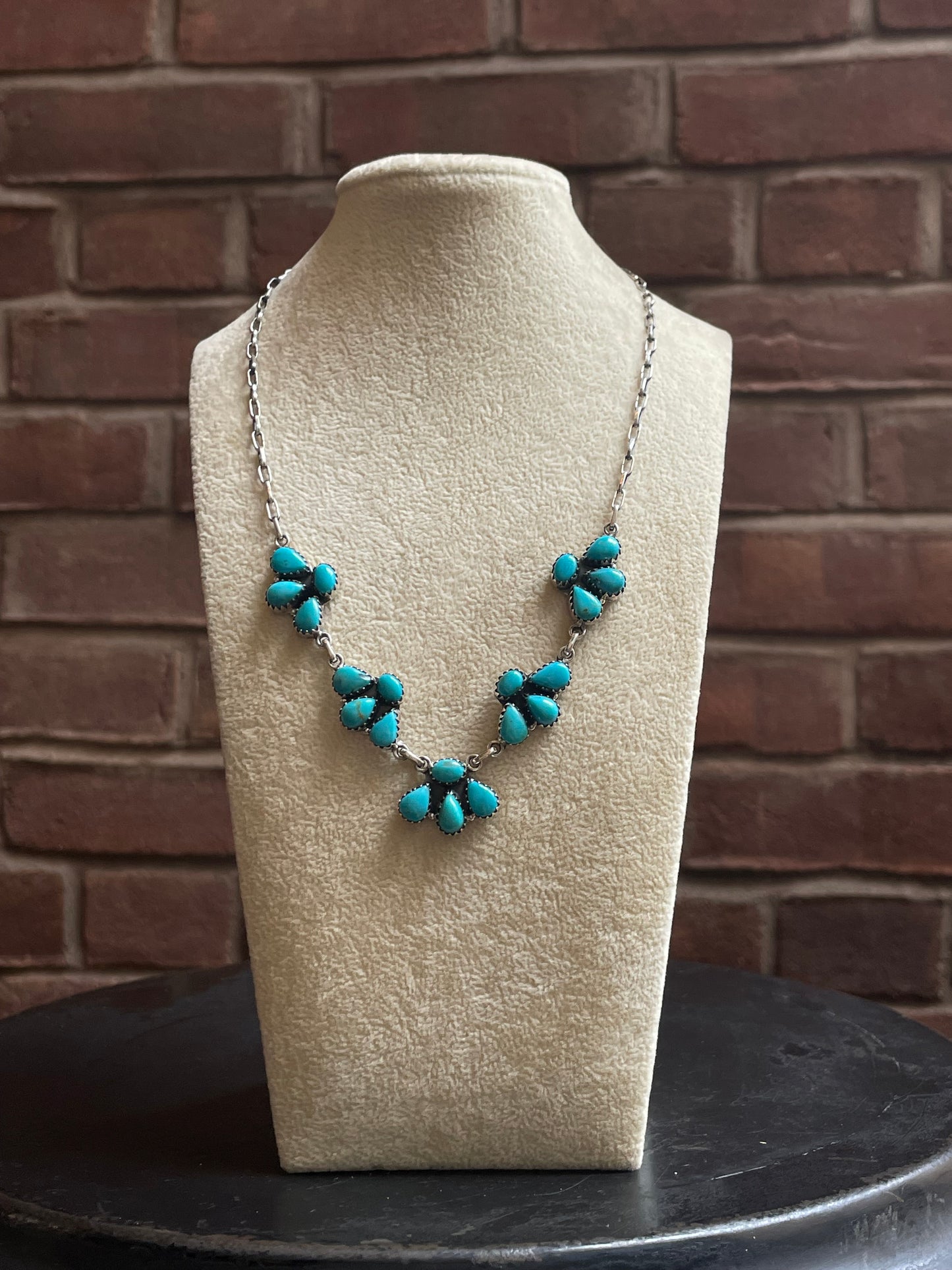 Kingman Turquoise Cluster Necklace | 925 Sterling Silver E613