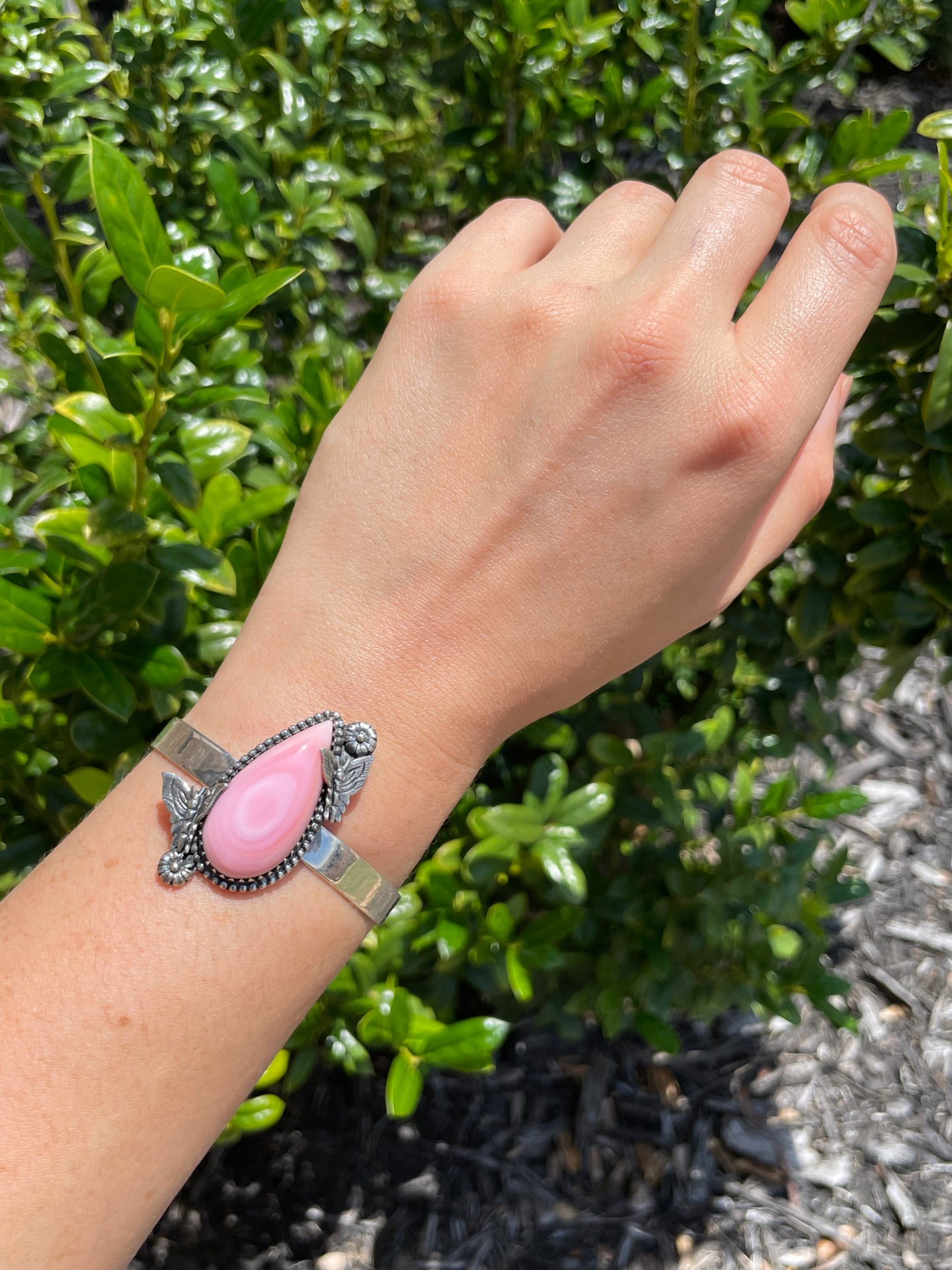 Pink Conch Butterfly Floral Cuff Bracelet | 925 Sterling Silver D157