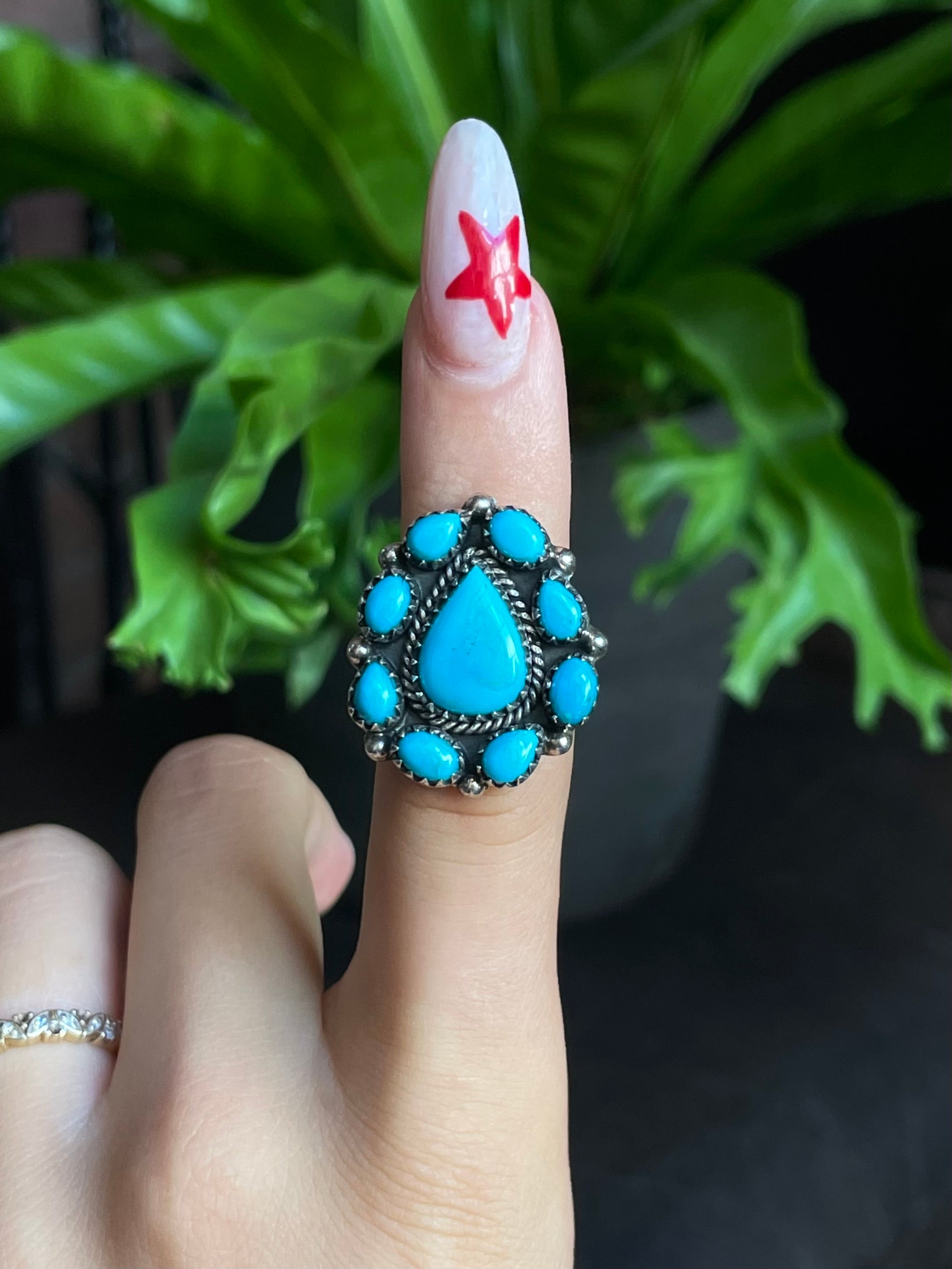 Kingman Turquoise Cluster Ring Size 6 | 925 Sterling Silver G575